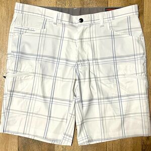HAWKE & CO Pro Series Men's Golf Shorts Size 38 White Blue Gray Plaid Stretch